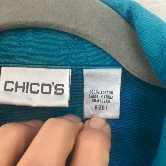 Chico’s All Cotton Cropped Jacket Quilted Adjustable Fit Front Pockets Turquoise - Picture 8 of 10